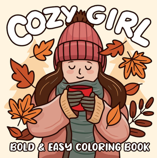 cozy girl bold and easy coloring book cover design