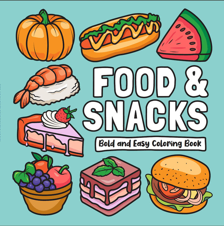 food and snacks bold and easy coloring book cover design