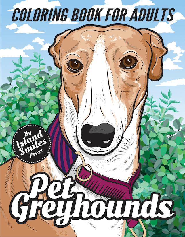pet greyhounds coloring book cover design